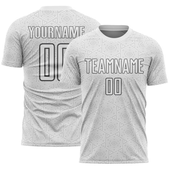 Custom White Steel Uniform Shape Geometric Sublimation Gray Jersey Sports Soccer Custom White Steel Uniform Shape Geometric Sublimation Gray Jersey Sports Soccer