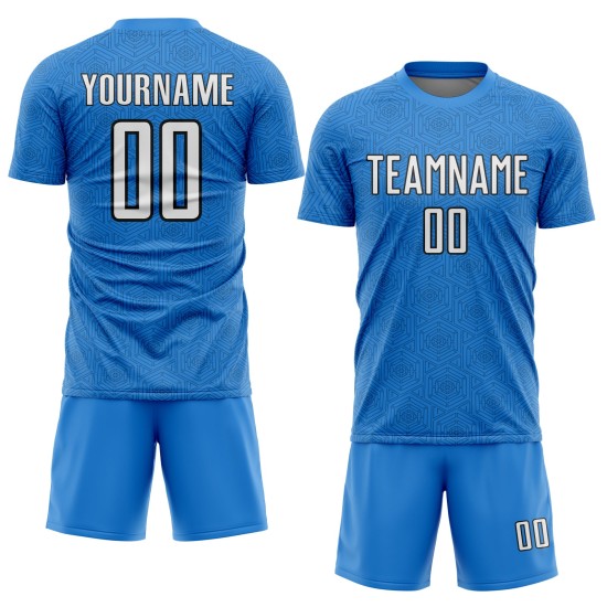 Sports Shape White-Black Sublimation Uniform Jersey Soccer Blue Powder Geometric Custom Sports Shape White-Black Sublimation Uniform Jersey Soccer Blue Powder Geometric Custom