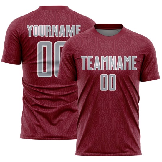 Sublimation Jersey Sports Geometric Crimson Gray-White Soccer Uniform Shape Custom Sublimation Jersey Sports Geometric Crimson Gray-White Soccer Uniform Shape Custom