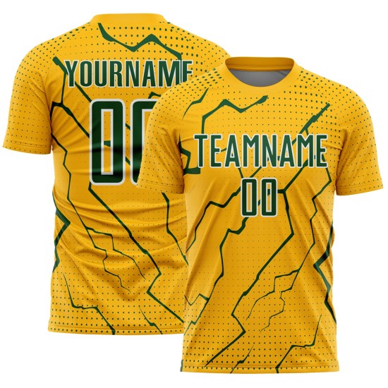 Custom Sublimation Green-White Sports Soccer Gold Lightning Uniform Jersey Custom Sublimation Green-White Sports Soccer Gold Lightning Uniform Jersey