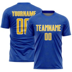 Soccer Jersey Geometric Uniform Shape Sublimation Sports Blue Thunder Yellow-White Custom