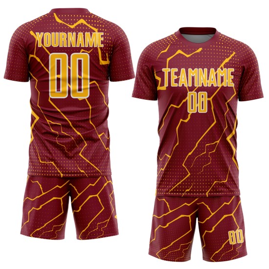 Gold-White Custom Sports Soccer Uniform Crimson Jersey Sublimation Lightning Gold-White Custom Sports Soccer Uniform Crimson Jersey Sublimation Lightning