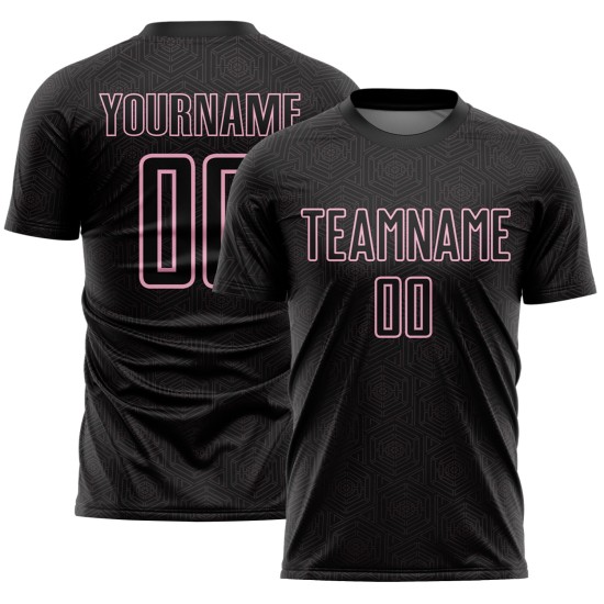 Soccer Sports Light Jersey Sublimation Custom Shape Geometric Pink Black Uniform Soccer Sports Light Jersey Sublimation Custom Shape Geometric Pink Black Uniform